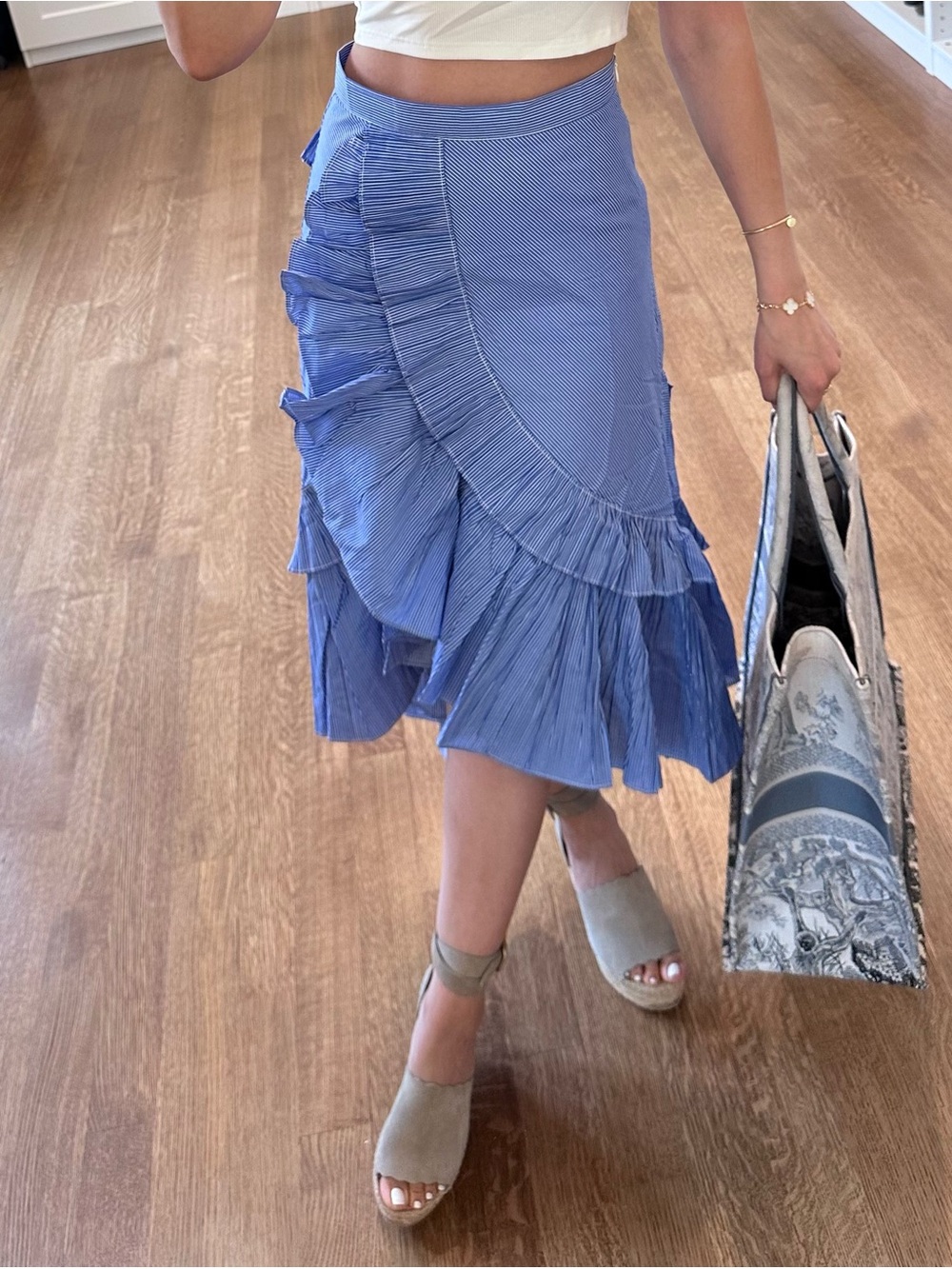 Chicwish Blue Ruffle Wrap Midi Skirt
